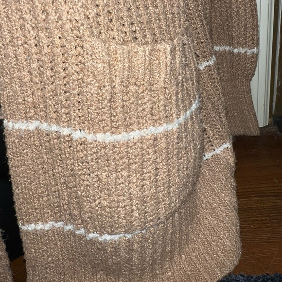 Pink Rose Tan & White Sweater Knit Long Sleeve Cardigan Open Front Size S - Picture 10 of 14